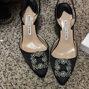 Manolo Blahnik Black Crystal Embellished Heels